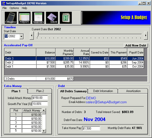 SetupABudget Debt Elimination Software Screenshot
